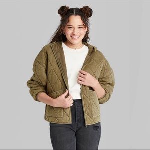 Wild fable quilted hooded jacket olive green